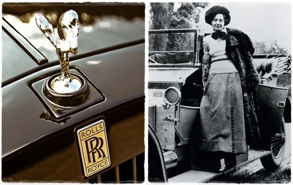 Biểu tượng Spirit of Ecstasy (bên trái) và Eleanor Velasco Thornton (bên phải)